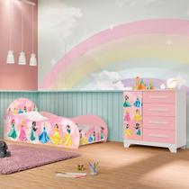 Jogo de Quarto Infantil - Cama e Comoda Carro Personagens - Rosa