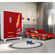 Jogo de Quarto Infantil - Cama e Guarda Roupa Carro - Vermelho