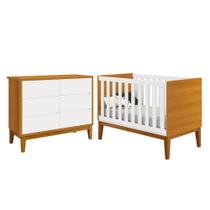 Jogo de Quarto Infantil Classic Cômoda 6 Gavetas e Berço com Pés Amadeirado - Reller Móveis