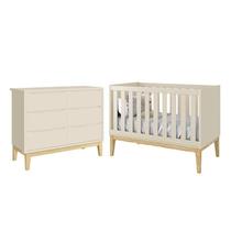 Jogo de Quarto Infantil Classic Cômoda 6 Gavetas e Berço com Pés Madeira Natural - Reller Móveis