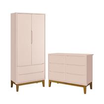 Jogo de Quarto Infantil Classic Guarda Roupa 2 Portas e Cômoda 6 Gavetas Rosa Fosco com Pés Amadeirado - Reller Móveis Jogo de Quarto Infantil Classic Guarda Roupa 2 Portas e Cômoda 6 Gavetas Rosa Fosco com Pés Amadeirado - Reller Móveis