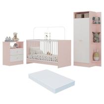 Jogo De Quarto Infantil Com Colchão Incluso Trevalla Móveis Pom Pom - Rosa-branco Rosa-branco