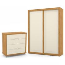 Jogo de Quarto Infantil com Guarda Roupa 2 Portas de Correr e Cômoda 4 Gavetas Tutto New Off White/Freijó - Matic Móveis