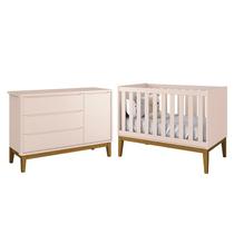 Jogo de Quarto Infantil Cômoda 1 Porta e Berço Classic Rosa Fosco com Pés Amadeirado - Reller Móveis