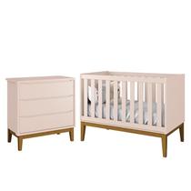 Jogo de Quarto Infantil Cômoda 3 Gavetas e Berço Classic Rosa Fosco com Pés Amadeirado - Reller Móveis Jogo de Quarto Infantil Cômoda 3 Gavetas e Berço Classic Rosa Fosco com Pés Amadeirado - Reller Móveis