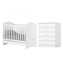Jogo de Quarto Infantil Cômoda e Berço Bala de Menta Branco - Henn