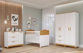 Jogo de Quarto Infantil Completo com Berço, Cômoda e Roupeiro MDF, Branco Laqueado, Design Moderno e Funcional Jogo de Quarto Infantil Completo com Berço, Cômoda e Roupeiro MDF, Branco Laqueado, Design Moderno e Funcional