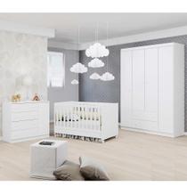 Jogo de Quarto Infantil Completo com Guarda Roupa 4 Portas, Cômoda 1 Porta e Berço Branco Jogo de Quarto Infantil Completo com Guarda Roupa 4 Portas, Cômoda 1 Porta e Berço Branco