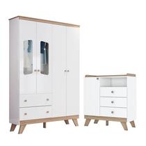 Jogo de Quarto Infantil Confete com Guarda Roupa e Cômoda Branco/Jequitibá - Móveis Henn
