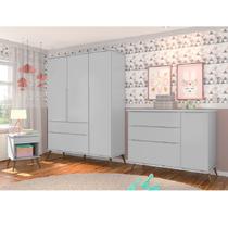 Jogo de Quarto Infantil de Bebê Alice Cinza 100% MDF Guarda Roupa + Cômoda + Mesa de Apoio - Phoenix Baby Jogo de Quarto Infantil de Bebê Alice Cinza 100% MDF Guarda Roupa + Cômoda + Mesa de Apoio - Phoenix Baby