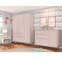 Jogo de Quarto Infantil de Bebê Alice Rosê 100% MDF Guarda Roupa + Cômoda + Mesa de Apoio - Phoenix Baby