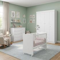 Jogo de Quarto Infantil de Bebê Completo Helena Roupeiro + Cômoda + Berço Doce Sonho C/ Colchão - Phoenix Baby