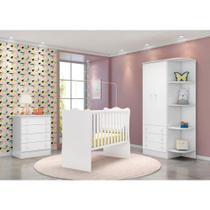 Jogo de Quarto Infantil Doce Sonho - Berço Meu Soninho, Cômoda, Armário / Branco - FdECOR