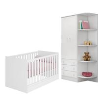 Jogo de Quarto Infantil Doce Sonho com Guarda Roupa 2 Portas e Berço Mini Cama Branco - Qmovi