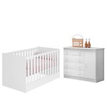 Jogo de Quarto Infantil Doce Sonho Cômoda 1 Porta e Berço Mini Cama Branco - Qmovi