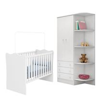 Jogo de Quarto Infantil Doce Sonho Guarda Roupa 2 Portas e Berço Branco - Qmovi