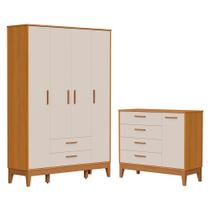 Jogo de Quarto Infantil Flip Guarda Roupa 4 Portas e Cômoda 1 Porta - Reller Móveis