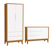 Jogo de Quarto Infantil Guarda Roupa 2 Portas e Cômoda 1 Porta Classic com Pés Amadeirado - Reller Móveis