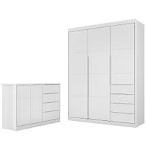 Jogo de Quarto Infantil Guarda Roupa 2 Portas e Cômoda 4 Gavetas Lua P04 Branco - Mpozenato