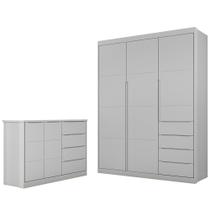Jogo de Quarto Infantil Guarda Roupa 2 Portas e Cômoda 4 Gavetas Lua P04 Cinza - Mpozenato