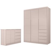 Jogo de Quarto Infantil Guarda Roupa 2 Portas e Cômoda 4 Gavetas Lua P04 Rose - Mpozenato