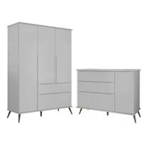 Jogo De Quarto Infantil Guarda Roupa 3 Portas e Cômoda 1 Porta 3 Gavetas 100% Mdf P04 Mel Cinza Mpozenato
