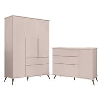 Jogo De Quarto Infantil Guarda Roupa 3 Portas e Cômoda 1 Porta 3 Gavetas 100% Mdf P04 Mel Rosê Mpozenato Jogo De Quarto Infantil Guarda Roupa 3 Portas e Cômoda 1 Porta 3 Gavetas 100% Mdf P04 Mel Rosê Mpozenato