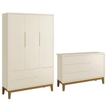 Jogo de Quarto Infantil Guarda Roupa 3 Portas e Cômoda 1 Porta Classic com Pés Amadeirado - Reller Móveis
