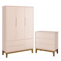 Jogo de Quarto Infantil Guarda Roupa 3 Portas e Cômoda 3 Gavetas Classic Rosa Fosco com Pés Amadeirado - Reller Móveis Jogo de Quarto Infantil Guarda Roupa 3 Portas e Cômoda 3 Gavetas Classic Rosa Fosco com Pés Amadeirado - Reller Móveis