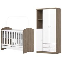 Jogo de Quarto Infantil Guarda Roupa e Berço Bala de Menta Rústico/Branco - Henn Jogo de Quarto Infantil Guarda Roupa e Berço Bala de Menta Rústico/Branco - Henn