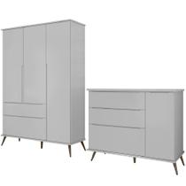 Jogo De Quarto Infantil Guarda Roupa e Cômoda 100% MDF Melinda Cinza - Phoenix Jogo De Quarto Infantil Guarda Roupa e Cômoda 100% MDF Melinda Cinza - Phoenix