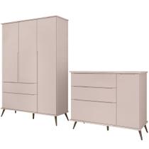 Jogo De Quarto Infantil Guarda Roupa e Cômoda 100% MDF Melinda Rosê - Phoenix