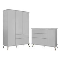 Jogo de Quarto Infantil Guarda Roupa e Cômoda 100% Mdf Z39 Mel Cinza - Mpozenato