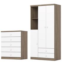 Jogo de Quarto Infantil Guarda Roupa e Cômoda Bala de Menta Rústico/Branco - Henn