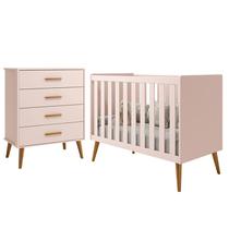 Jogo de Quarto Infantil Isis Cômoda 4 Gavetas e Berço Rosa - Reller Móveis Jogo de Quarto Infantil Isis Cômoda 4 Gavetas e Berço Rosa - Reller Móveis