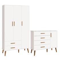 Jogo de Quarto Infantil Isis Guarda Roupa 3 Portas e Cômoda 1 Porta Branco - Reller Móveis Jogo de Quarto Infantil Isis Guarda Roupa 3 Portas e Cômoda 1 Porta Branco - Reller Móveis