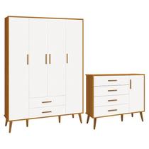 Jogo de Quarto Infantil Isis Guarda Roupa 4 Portas e Cômoda 1 Porta Branco/Savana - Reller Móveis
