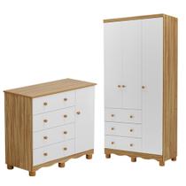 Jogo de Quarto Infantil Júnior Guarda Roupa 3 Portas e Cômoda 1 Porta - Móveis Peroba