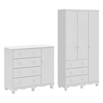 Jogo de Quarto Infantil Júnior Guarda Roupa 3 Portas e Cômoda 1 Porta - Móveis Peroba