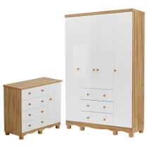 Jogo de Quarto Infantil Júnior Guarda Roupa 4 Portas e Cômoda 1 Porta - Móveis Peroba