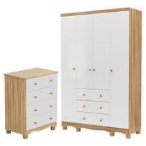 Jogo de Quarto Infantil Júnior Guarda Roupa 4 Portas e Cômoda 4 Gavetas - Móveis Peroba