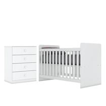 Jogo de Quarto Infantil Labirinto com Cômoda e Berço Branco Brilho - Móveis Henn