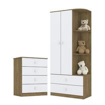 Jogo de Quarto Infantil Labirinto com Guarda Roupa e Cômoda Rústico/Branco - Móveis Henn Jogo de Quarto Infantil Labirinto com Guarda Roupa e Cômoda Rústico/Branco - Móveis Henn