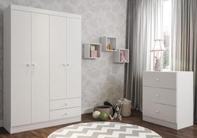 Jogo de Quarto Infantil Louise Completo Roupeiro e Comoda Branca Ajl Jogo de Quarto Infantil Louise Completo Roupeiro e Comoda Branca Ajl
