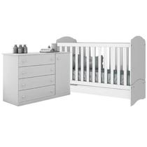 Jogo de Quarto Infantil MDF Old Clean Cômoda Sapateira 4 Gavetas + Berço Mini Cama Branco - Bela Móveis