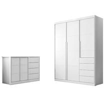 Jogo de Quarto Infantil Pietra com Guarda Roupa e Cômoda Branco - PR Baby