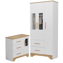 Jogo de Quarto Infantil Popy Retrô Plus com Janelas Guarda Roupa e Cômoda - Móveis Peroba