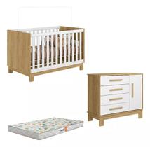 Jogo de Quarto Infantil Q Encanto Cômoda Com Berço Mini Cama Com Colchão Freijó/Branco Acetinado - Qmovi Jogo de Quarto Infantil Q Encanto Cômoda Com Berço Mini Cama Com Colchão Freijó/Branco Acetinado - Qmovi