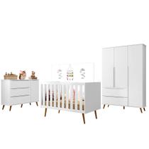 Jogo de Quarto Infantil Retrô Melinda Roupeiro, Cômoda e Berço Mini Cama Ana - Branco Jogo de Quarto Infantil Retrô Melinda Roupeiro, Cômoda e Berço Mini Cama Ana - Branco
