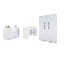 Jogo de Quarto Infantil Roupeiro e Cômoda 100% MDF + Berço Mini Cama Doce Sonho Branco - Bela Móveis Jogo de Quarto Infantil Roupeiro e Cômoda 100% MDF + Berço Mini Cama Doce Sonho Branco - Bela Móveis